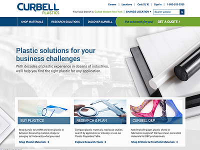Curbell Plastics Home Page b2b ecom plastic website