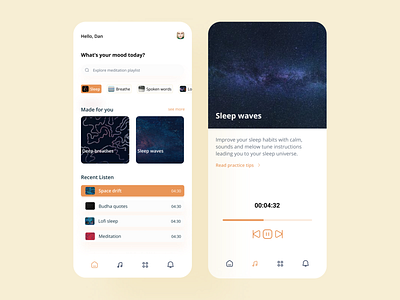 Meditation Mobile App app design meditation ui