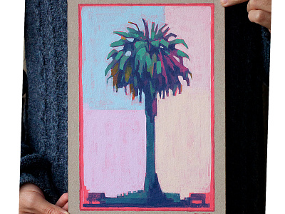 Palmtree - acrylic and watercolor painting on cardboard