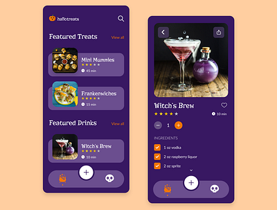Halloween Recipe App Idea halloween mobile design recipes treats ui