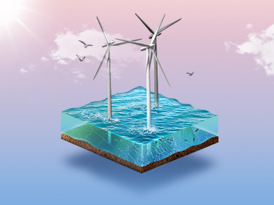 Wind Power clouds cross section eco energy rejected concept sea wind turbine