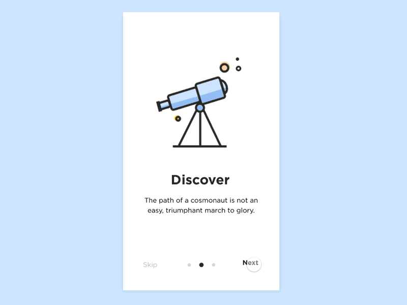 Onboarding animation animation app design framer illustration mobile onboarding planet prototype space telescope ui