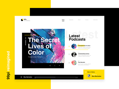 Reimagining 99pi 99pi bold clean colourful design landing layered layout minimal modern podcasts simple strong trendy typogaphy ui web webdesign