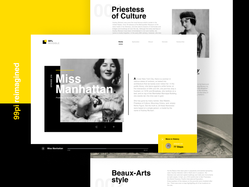 99pi Miss Manhattan layered trendy landing detail web helvetica typography bold modern webdesign podcast 99pi layout simple design clean minimal ui