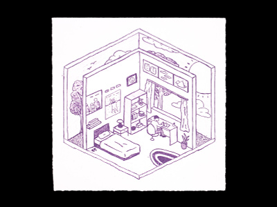 Room with a View bedroom covid covid19 drawing home house illustration isolation isometric isometric illustration lineart lithograph lithography perspective printmaking quarantine simple sketch student work