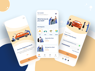 Halo Service App - Mobile App app car clean design illustration minimal repair service technician typography ui uiux ux vehicle