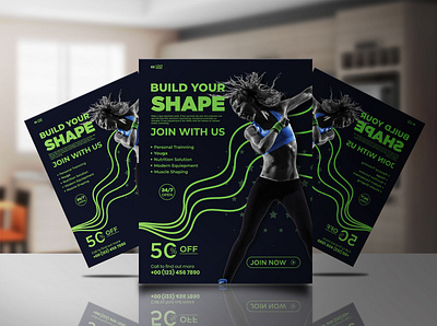 Fitness Awesome Flyer design Template ad agency banner center club corporate design designs fitness flyer flyers gym illustration logo marketing marketplace template