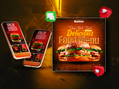 Food Menu Social Media Post / Design Burger social media Banner