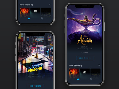 Cinema App Concept 🎬 aladdin app cinema ios iphone joker movie movies now showing pikachu
