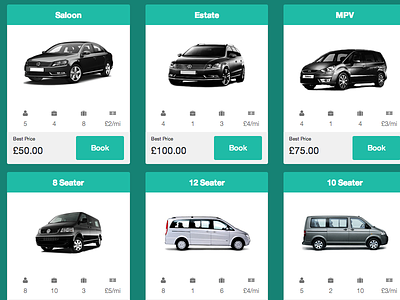 Booking - Cab Selection booking cab cars design in browser taxi web application