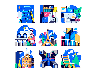 Color Palette Test building chair city eiffel tower house illustration statue of liberty urban