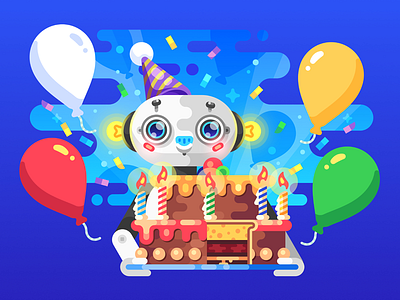 Happy Birthday Card (WIP) birthday cake card illustration robot