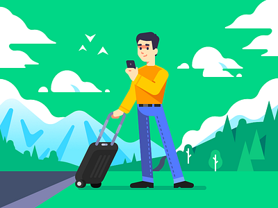 Beepcar Illustration character illustration luggage man mountain sky travel