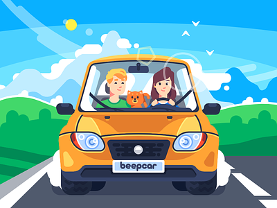 Beepcar Promo Illustration car cat family illustration travel