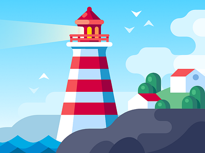 Lighthouse Illustration birds icon illustration lighthouse ocean sea sky