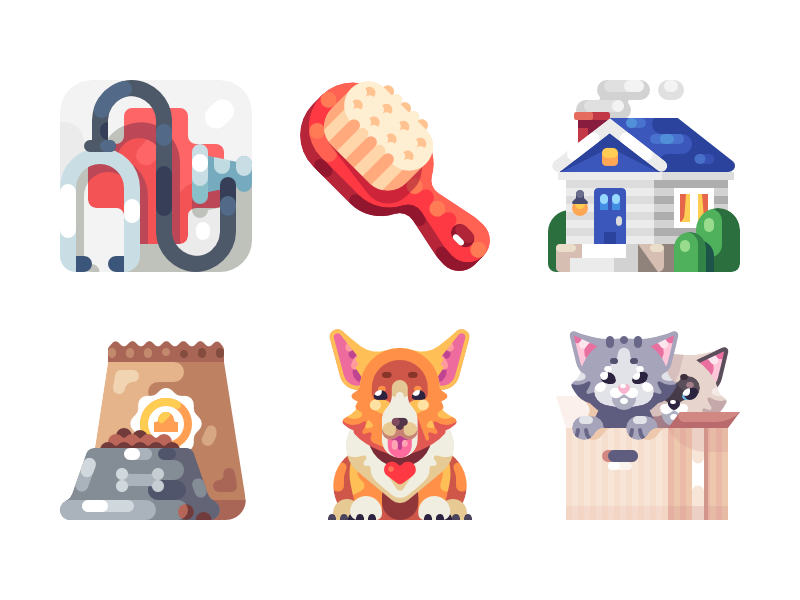 Pets Illustrations box food house home health animal cat dog pets illustration icon