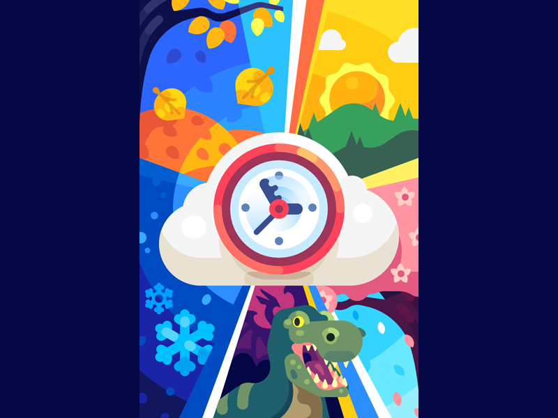 Photo History sun time machine watch clock time spring summer winter autumn dino history illustration