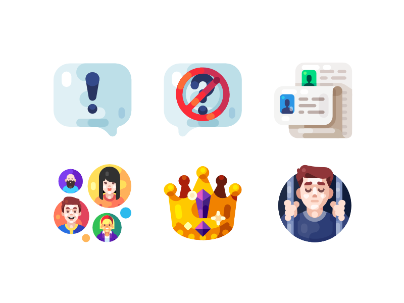 Q&A Illustrations avatar ban crown people user list question illustration icon