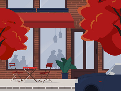 Autumn Mood 2 - Illustration art building cafe city design flat illustration illustration art illustrator ui vector