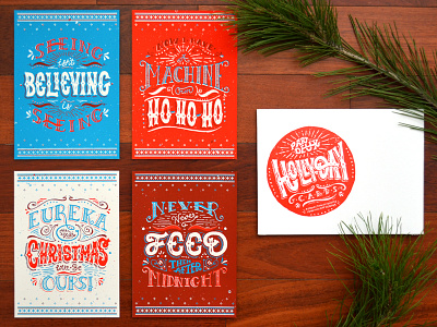 Holly Day Cards - Part Deux / Overall cards die hard gremlins hand lettering holiday movie nightmare before christmas quote santa clause screenprint typography