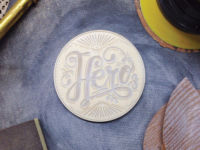 Hero - Engraved Wooden Coaster Process dad hand lettering hero laser process sanding typography wood
