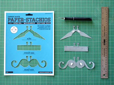 Paper-Stachios - Cut Out blue double sided tape movember mustache paper ruler stache x acto