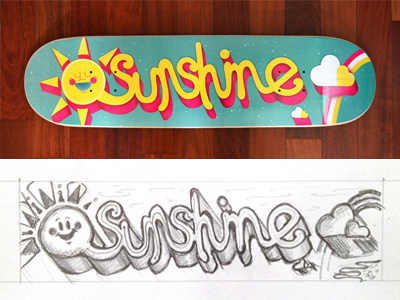 Sunshine Skateboard Printed cloud green pink rainbow skateboard sketch sun sunshine yellow