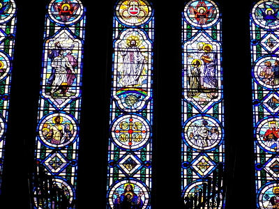 Stained glass panels inside St. Bart's Church-NYC church color dark detail light lighting nyc photo photographer photography shadow