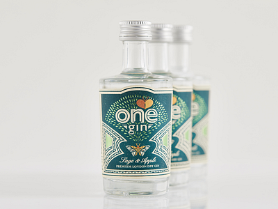 finished work: One Gin Sage & Apple miniature agency art art deco art direction brand branding creative design gin gin packaging graphic design green identity label logo packaging print typography vintage water