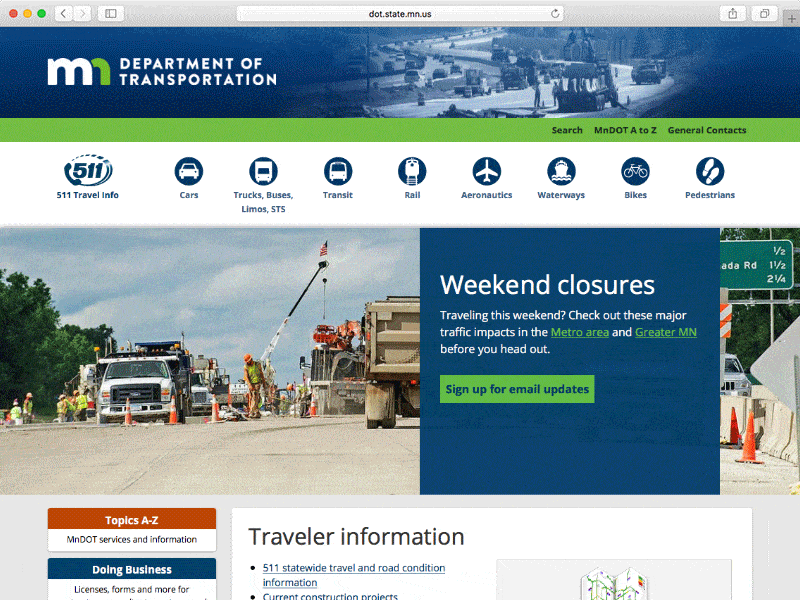 MnDOT homepage design homepage web website