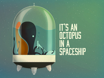 Octopus in a Spaceship fun illustration octopus simple spaceship
