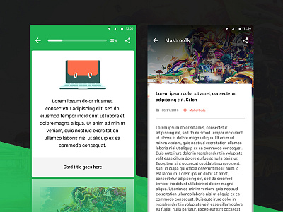 Single Article & Tutorial Screens - Android App android app article cards creative dark green material design ui