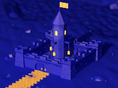 Blue Castle 3d architecture c4d cinema4d digital art erikdgmx illustration isometric low poly lowpolyart