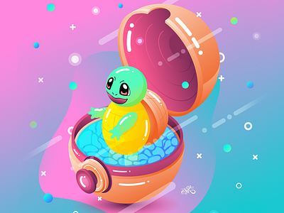 Pokemon isometric cartoon character design erikdgmx gradients illustration illustrator isometric isometric art isometric design isometric illustration isometry pokeball pokemon style turtle vector