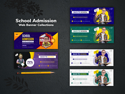 School Admission Web Banner - Back To School Admission Banner back to school branding clean concept creative elegant facebook post gradient illustraion instagram post modern school admission web banner social media post social media template socialmediatemplate typography vector web banner web banner ad web design