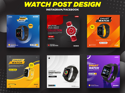 Modern Smartwatch & Watch Post Design || Instagram Facebook abstract branding design concept concert elegant facebook post gradient illustration instagram post modern modern design poster design smartwatch smartwatch 2021 social media design socialmediatemplate typography vector watch web banner