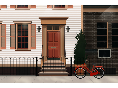 House illustration (NY) bicycle bulding digitalart doors illustration illustrator ny photoshop street sunny warm windows