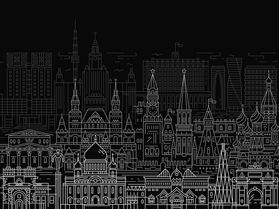 moscow city sightseeing analytical animation buildings cathedral illustration kremlin moscow outline panorama russia sightseeing