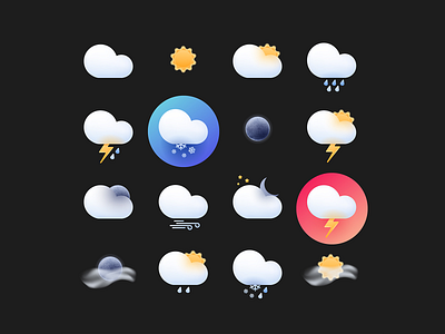 Weather icons 3d app cloud design graphic design icon illustration logo mobile realism set sun thunderstorm vector weather