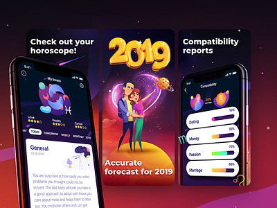 ASO design for Zodiask App advertising app app store aso design google play graphic design illustration logo marketing screenshots typography ui ux vector zodiac