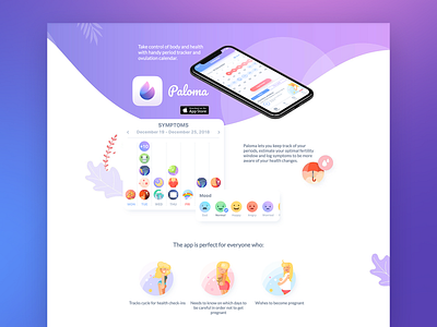 Landing page for Paloma App advertising app aso design graphic design health illustration landing landing page marketing period tracker typography ui ux vector web website woman