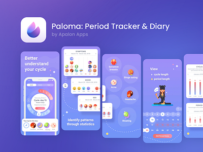 ASO for Paloma app app app store aso branding design google play graphic design health illustration logo period screenshots tracker ui vector woman