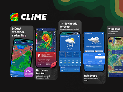 ASO design for Clime app app store aso branding design google play graphic design icons illustration logo radar screenshots typography ui vector weather