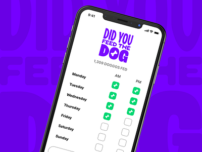 Did You Feed The Dog? chart checkboxes daily planner dog app dog logo doggo dogs pet app pet tracker pets planner progress progress tracker progressive web app purple ui simple tracker week planner weekly planner