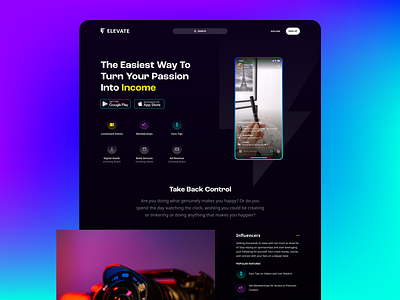 Event Livestream App Landing Page clean dark colors dark mode dark ui event app event website events gradients influencer livestream app livestream events livestream website livestreaming musicians perform premium premium content simple small business tips