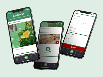 Pest Control App app design bugs camera clean commercial services form field grass green home services lawn lawn service no touch pest control schedule service service request simple submit ui upload photo