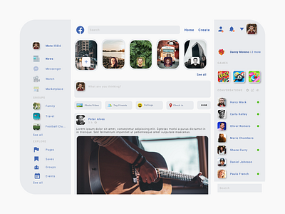 Facebook Redesign design facebook layout light light mode redesign redesign concept social media ui ux web webdesign