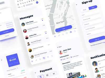 Freelancer Mobile App android app branding clean design freelance fresh light map mobile repairs typography ui userinterface ux