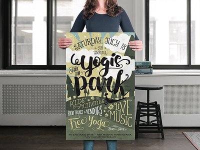 Yogis Take the Park handlettering illustration poster