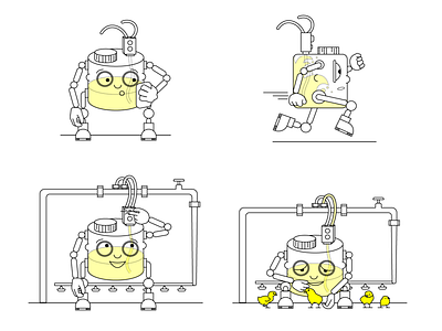 Mr Dosing Tank to the Rescue 2d illlustration character chicken dosing tank drawing farm illustration pipes vector water water pipes water treatment